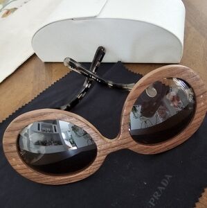 Authentic PRADA Sunglasses SPR 27R Wood Swirl Raw Edition Brown